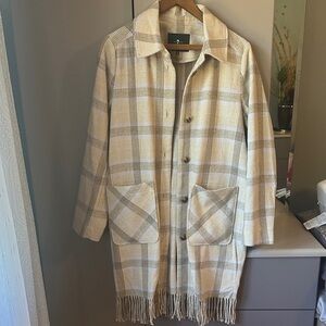7 For All Mankind Cream Plaid Coat